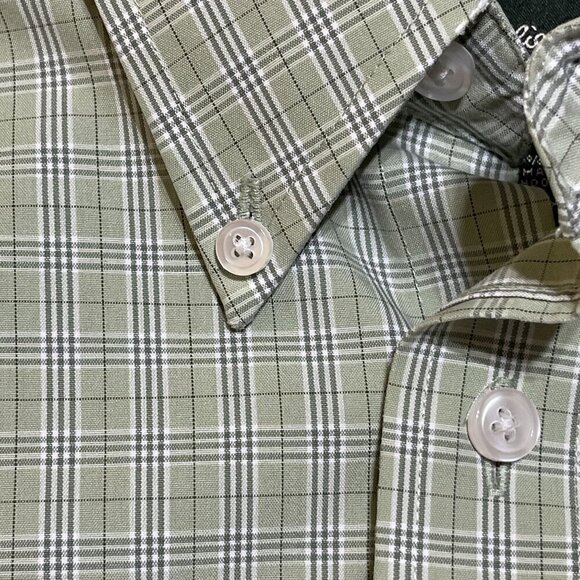 Eddie Bauer Button Front Shirt Green Plaid Men's Wrinkle Resistant Cotton Size X - Picture 5 of 8
